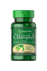 Puritan's Pride Chewable Chlorophyll with Natural Spearmint Flavor, 100 tablets for fresh breath.