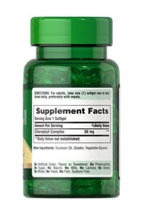 Puritan's Pride Chlorophyll Concentrate 50 mg softgels bottle with supplement facts label on display.