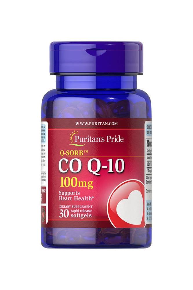 Puritan's Pride CO Q-10 100MG bottle, supports heart health and energy production, dietary supplement.