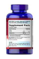 Puritan's Pride Co Q-10 200 mg softgel bottle with supplement facts label showing dosage and ingredients.
