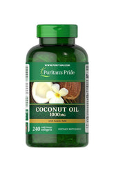 Puritan's Pride Coconut Oil 1000 mg 240 softgels dietary supplement bottle with lauric acid