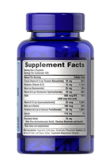 Puritan's Pride Complete B Vitamin B Complex supplement facts label on blue bottle
