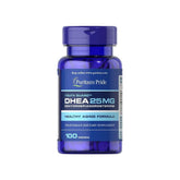 Puritan's Pride DHEA 25 mg dietary supplement bottle with 100 tablets for healthy aging.