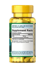 Puritan's Pride DMAE 100 mg capsules bottle with supplement facts label for cognitive support.