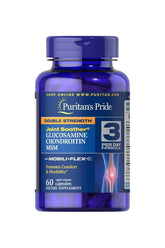 Puritan's Pride Double Strength Glucosamine, Chondroitin & MSM Joint Soother supplement bottle with 60 capsules.
