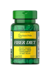 Puritan's Pride Fiber Diet dietary supplement with 120 coated tablets for digestive health and weight management.