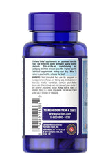 Puritan's Pride Flush Free Niacin 500 mg supplement bottle back label with dosage and caution details.