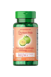 Puritan's Pride Garcinia Cambogia 1000 mg supplement bottle with 60 veg capsules for weight management and appetite control.