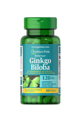 Puritan's Pride Ginkgo Biloba Standardized Extract 120 mg bottle, supports brain function and memory with antioxidants.