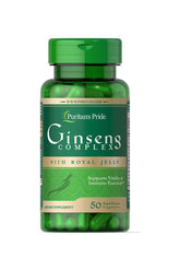 Puritan's Pride Ginseng Complex with Royal Jelly 1000 mg bottle for vitality and immune support.