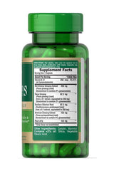 Puritan's Pride Ginseng Complex bottle showcasing supplement facts and green capsules, 1000 mg Royal Jelly.