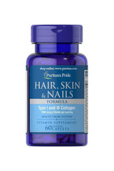 Puritan's Pride Hair, Skin & Nails Formula, 60 caplets, supports beauty with collagen, biotin, and essential vitamins.