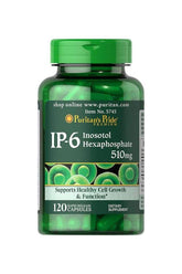 Puritan's Pride IP-6 Inositol Hexaphosphate 510 mg supplement bottle, 120 capsules for healthy cell growth.