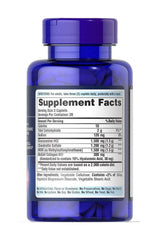Puritan's Pride Joint Soother supplement facts label showing glucosamine, chondroitin, MSM, hyaluronic acid information.