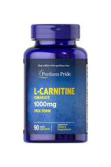 Puritan's Pride L-Carnitine Fumarate 1000 mg supplement bottle with 90 vegetarian caplets.