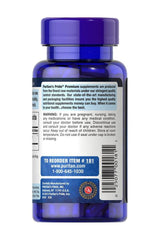 Puritan's Pride L-tyrosine 500 MG capsules bottle label, highlighting ingredients and usage warnings.