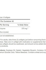 Supplement facts label for Puritan's Pride Lactase Enzyme, showing dosage and ingredient information.