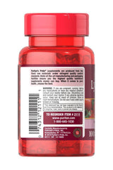 Puritan's Pride Lycopene 10 mg supplement bottle showcasing nutritional information and benefits.