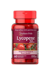 Puritan's Pride Lycopene 20 mg bottle with 60 softgels supporting prostate and heart health.