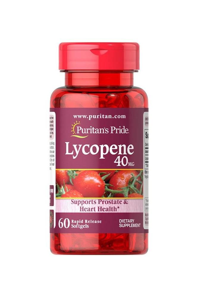 Puritan's Pride Lycopene 40 mg bottle with 60 softgels for prostate and heart health support.