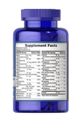 Supplement facts label of Puritan's Pride Mega Vita Min multivitamins for teens in a blue bottle.