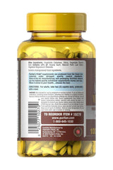 Puritan's Pride Mega VitaMin Multivitamin for Seniors, 100 caplets in a yellow bottle, back view showcasing ingredients.