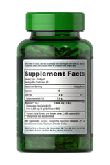 Puritan's Pride Myo-Leptin CLA 1000 mg supplement facts label with softgel details.