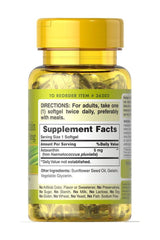 Puritan's Pride Natural Astaxanthin 5 mg softgels bottle with supplement facts label.