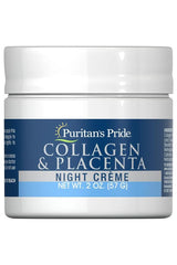 Puritan's Pride Collagen and Placenta Night Crème jar for rich hydration and skin nourishment.