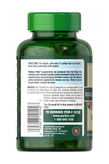 Puritan's Pride Natural Flax Oil 1000 mg softgel bottle back label with dosage instructions.