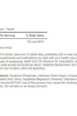 Supplement facts for Puritan's Pride Niacin 100 mg tablets, including dosage and ingredient details.