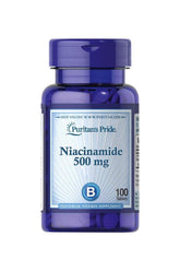 Puritan's Pride Niacinamide 500 mg dietary supplement bottle with 100 tablets