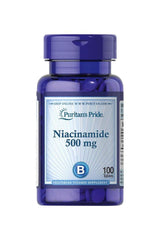 Puritan's Pride Niacinamide 500 mg dietary supplement bottle with 100 tablets