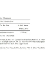 Supplement facts label showing dosage, ingredients, and nutritional information for a dietary supplement.