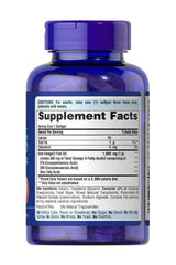 Supplement facts label of Puritan's Pride Omega-3 Fish Oil 1000 mg softgels, highlighting active ingredients.