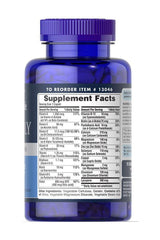 Puritan's Pride One Daily Men's Multivitamin 100 caplets supplement facts label on blue bottle.