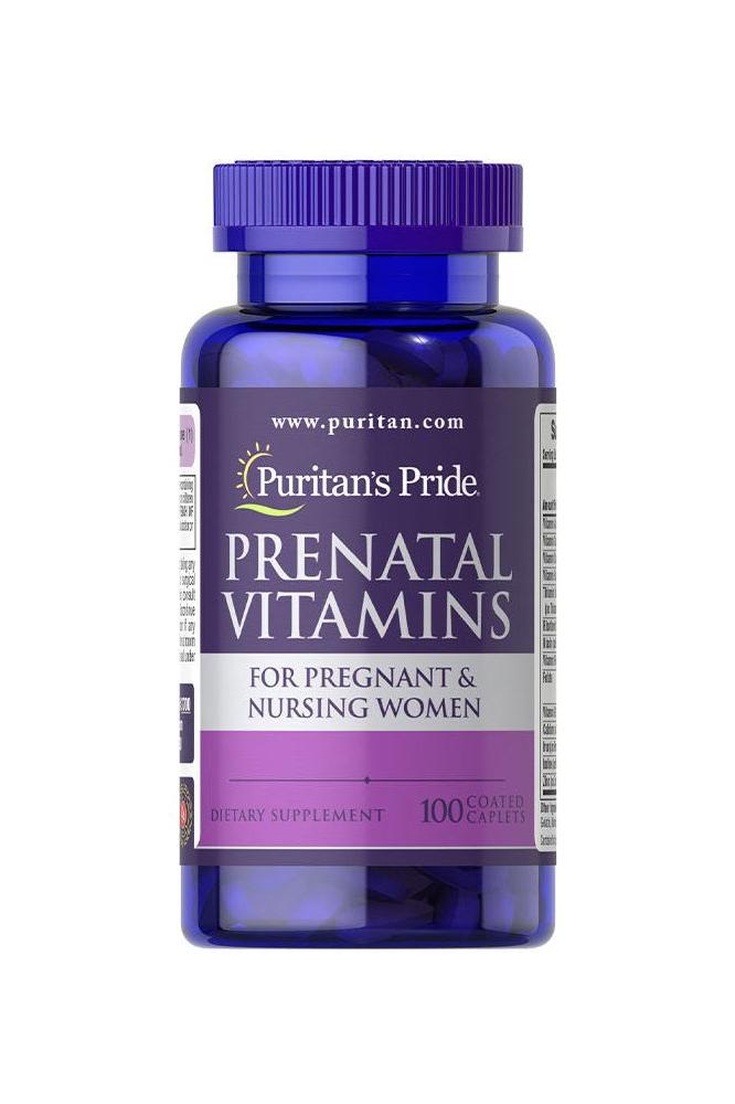 Puritan's Pride Prenatal Vitamins, 100 coated caplets for pregnant and nursing women, dietary supplement.