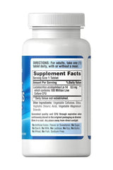 Puritan's Pride Probiotic Acidophilus supplement bottle with supplement facts and dosage directions.