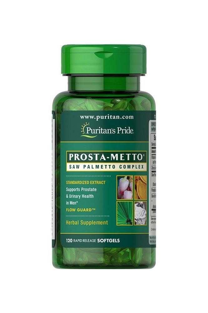 Puritan's Pride Prosta-Metto® Saw Palmetto Complex bottle containing 120 softgels for men's prostate health.