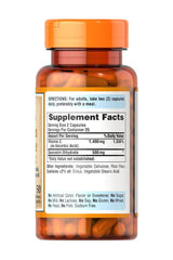 Puritan's Pride Quercetin Dihydrate Plus Vitamin C bottle with supplement facts label, contains 500 mg Quercetin and 1400 mg Vitamin C.