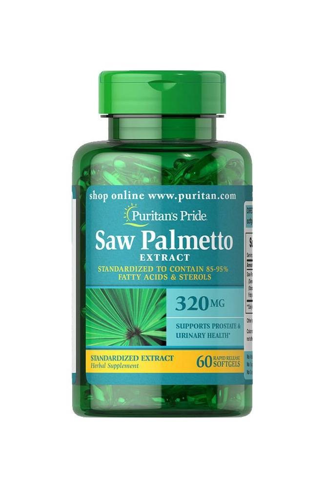 Puritan's Pride Saw Palmetto Extract 320 mg, 60 softgels for prostate and urinary health support.