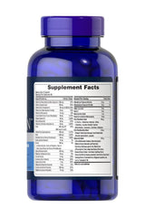 Puritan's Pride Ultra Vita Man Time Release supplement facts on blue bottle, highlighting vitamins and minerals for men.