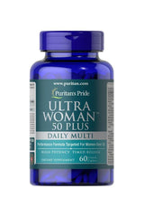 Puritan's Pride Ultra Woman 50 Plus Multi-Vitamin bottle with 60 capsules for women's health and wellness.