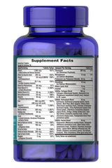 Puritan's Pride Ultra Woman 50 Plus Multi-Vitamin supplement facts label on blue bottle.