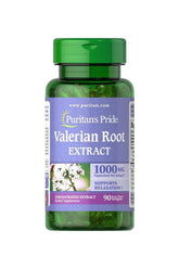 Puritan's Pride Valerian Root 1000 mg softgels, promoting relaxation and better sleep with 90 capsules.
