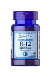 Puritan's Pride Vitamin B-12 5000 mcg sublingual microlozenges, 60 count bottle for energy metabolism support.