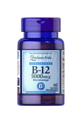 Puritan's Pride Vitamin B-12 5000 mcg sublingual microlozenges, 60 count bottle for energy metabolism support.