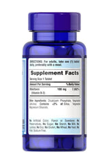 Puritan's Pride Vitamin B-2 100mg supplement bottle with detailed nutrition facts and directions.