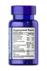 Puritan's Pride Vitamin B-50 Complex, 100 caplet bottle showing supplement facts and ingredients.