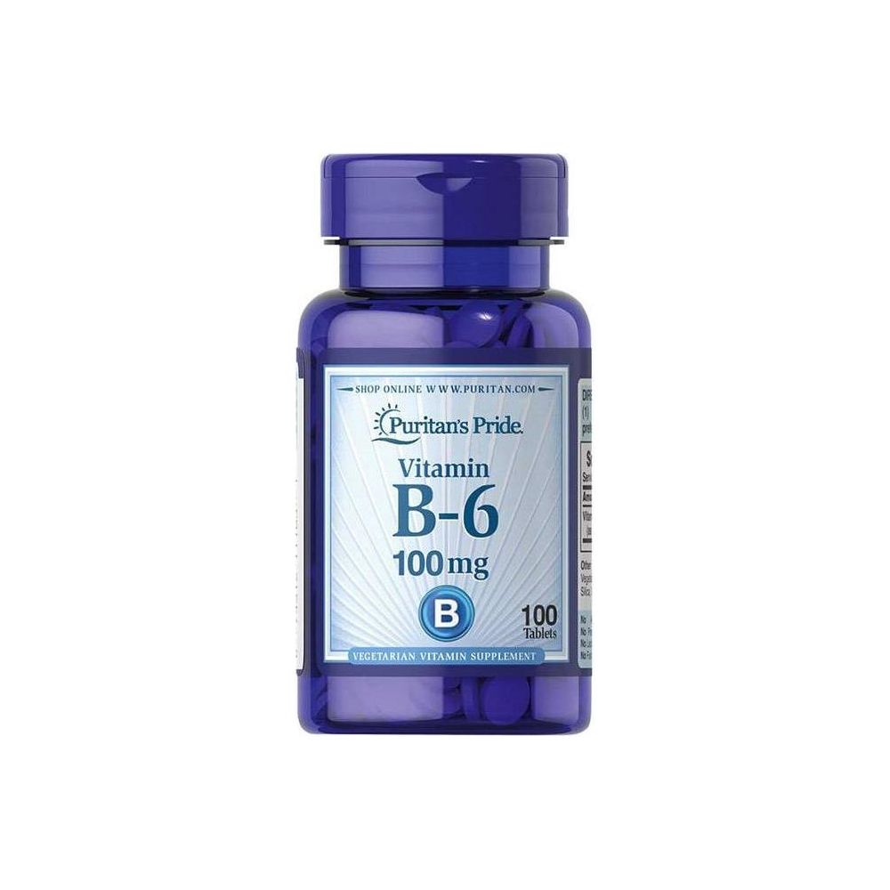 Puritan's Pride Vitamin B-6 100 mg dietary supplement bottle with 100 tablets for heart health support.